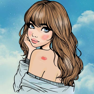 realistic girl with bangs looking over her shoulder