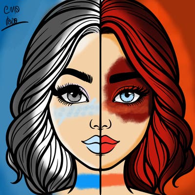 realistic girl split half