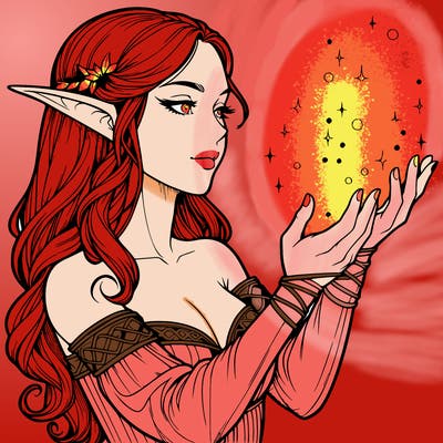 realistic elf girl doing magic