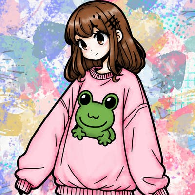 girl wearing frogging sweatshirt