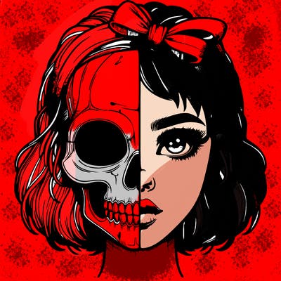 realistic girl with half skull mask