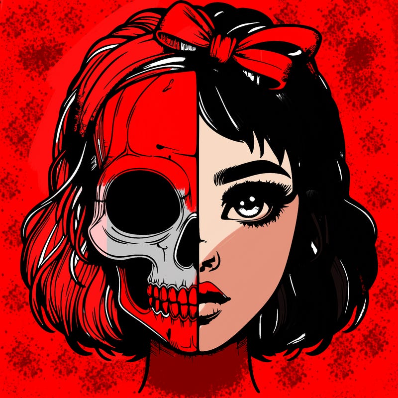 realistic girl with half skull mask