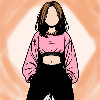 realistic girl faceless with baggy pants and a crop top