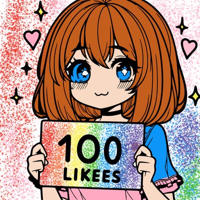 anima girl holding a 100 likes sign in her hand