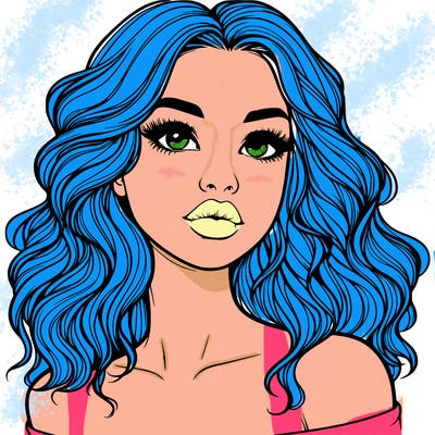 realistic girl with wavy hair and lips
