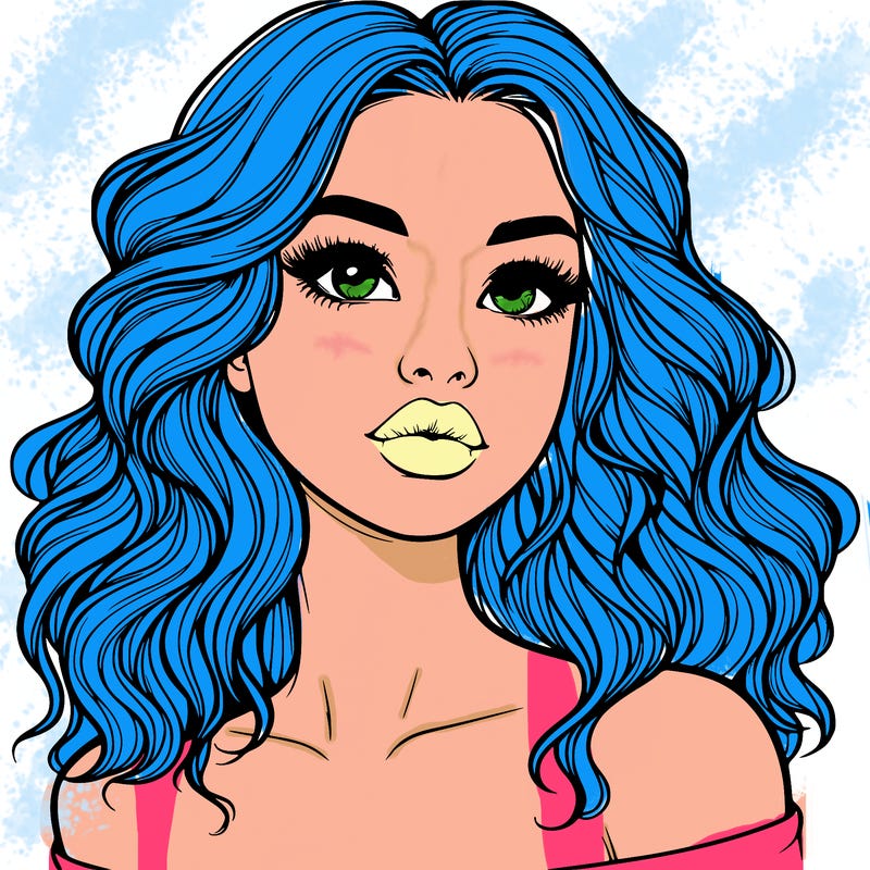 realistic girl with wavy hair and lips