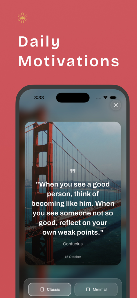 English Punjabi Translator + - App screen showing a daily motivational quote with the Golden Gate Bridge in the background