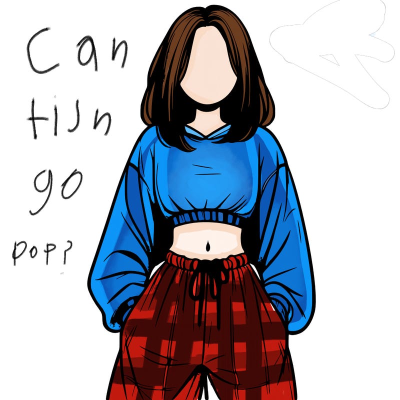 realistic girl faceless with baggy pants and a crop top