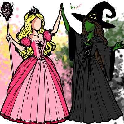 detailed realistic split of a princess and a witch