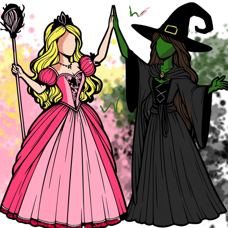 detailed realistic split of a princess and a witch