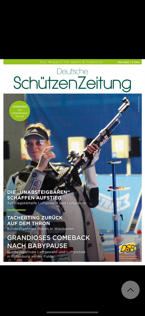 Magazin-Cover der Deutschen SchützenZeitung mit einer Athletin mit einem Präzisions-Luftgewehr.