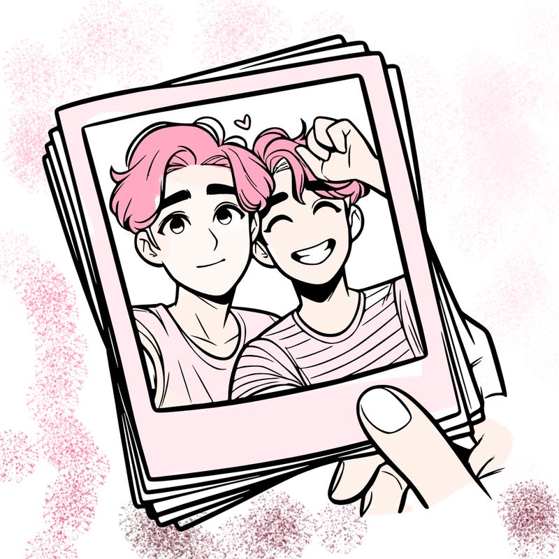 realistic, best friends taking a polaroid picture