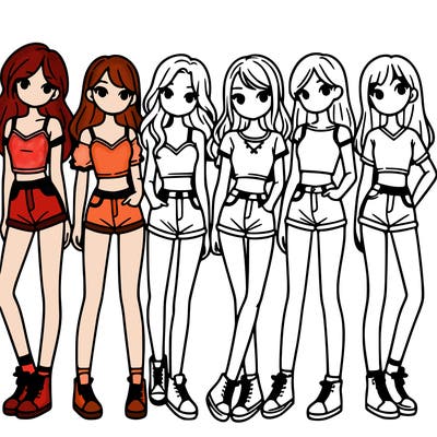 a group of girls wearing crop tops and shorts