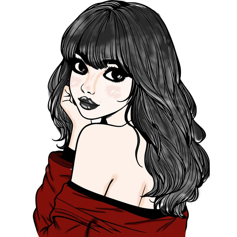 realistic girl with bangs looking over her shoulder