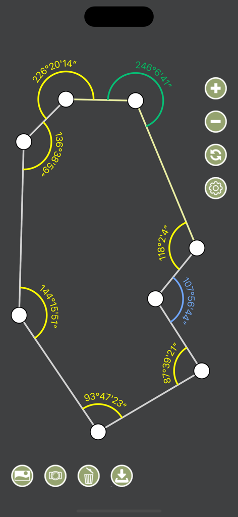 Angle Meter 360 - Interface of Angle Meter 360 showing multiple simultaneous angle measurements on a geometric shape