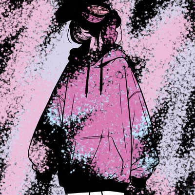 realistic girl with a oversized sweatshirt on and a bun