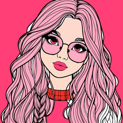 girl with long hair and freckles and glasses realistic