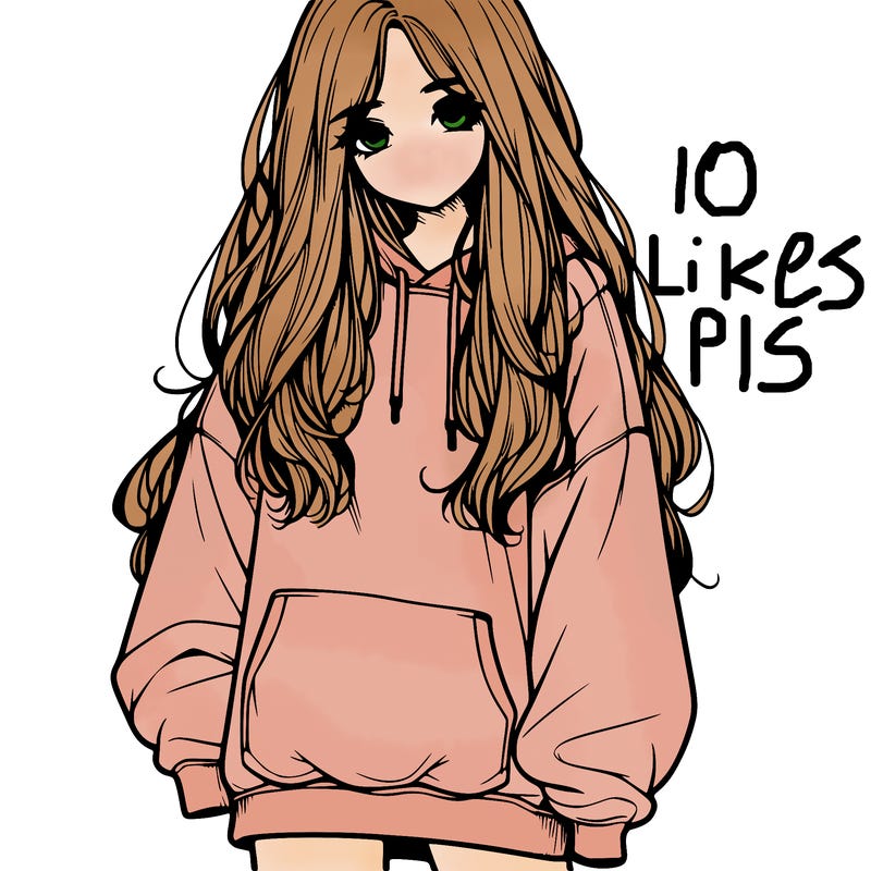 realistic girl with long hair and baggy sweat shirt