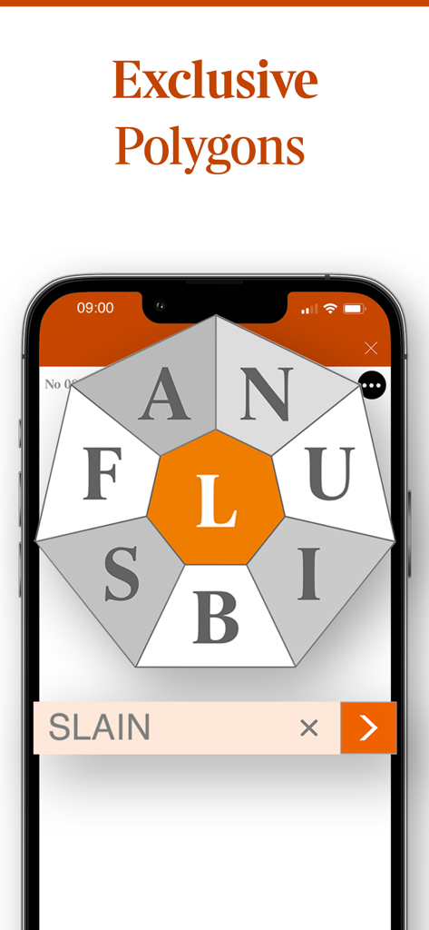 Times Puzzles - Pantalla exclusiva del puzzle de palabras Polygon en la aplicación móvil Times Puzzles