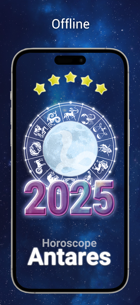 My daily horoscope 2025 - Splash screen of My Daily Horoscope 2025 app featuring a zodiac wheel and offline mode indicator