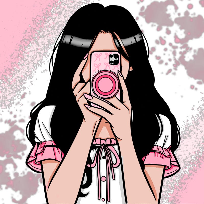 a realistic girl holding her phone taking pictures