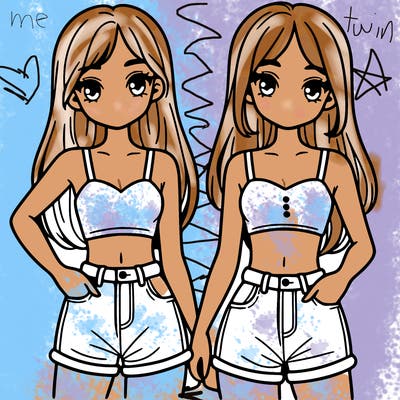 two sisters with crop tops and jean shorts and straight hair