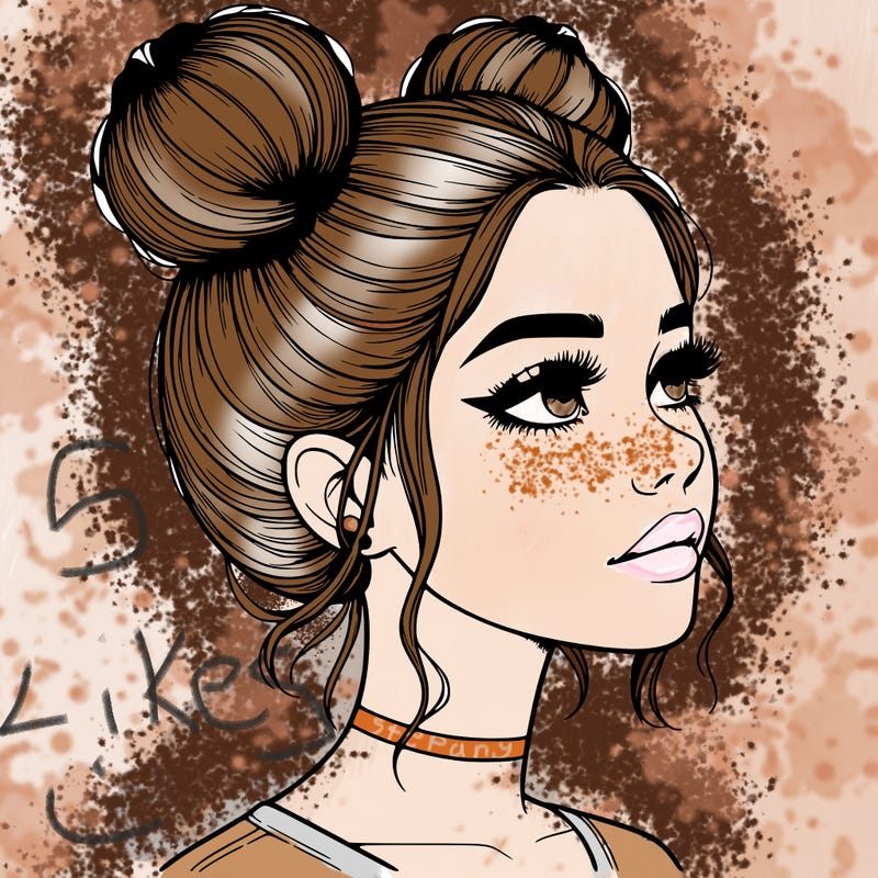 realistic girl with buns on the top of her head