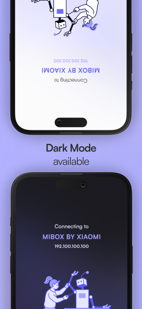 Remote control for Mi Box - Remote control for Mi Box app showing light and dark mode interface on iPhone