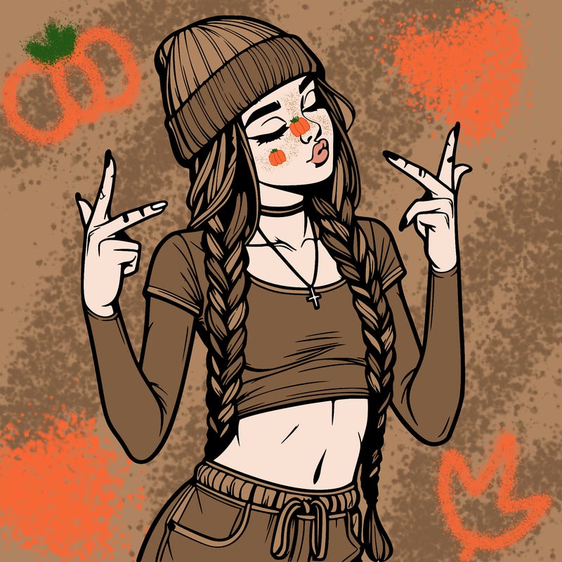 realistic teenage girl with braids and a beanie and crop top doing 🫶🏼