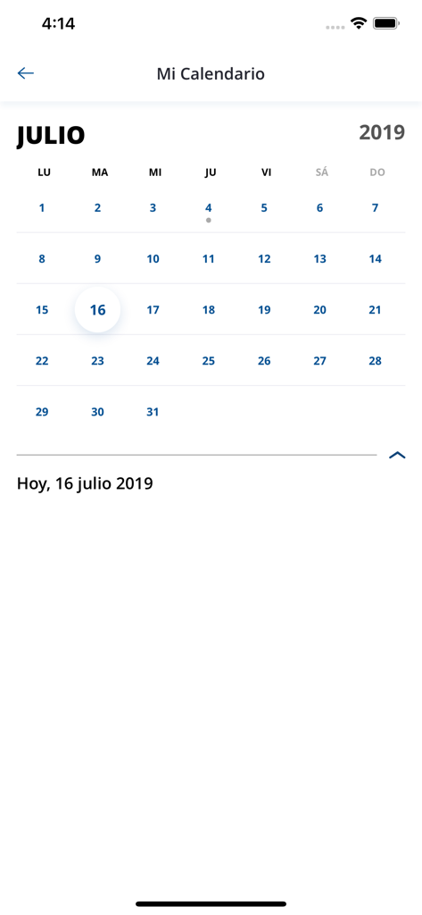 Pantalla del calendario académico de la aplicación UAX que muestra la vista del horario mensual
