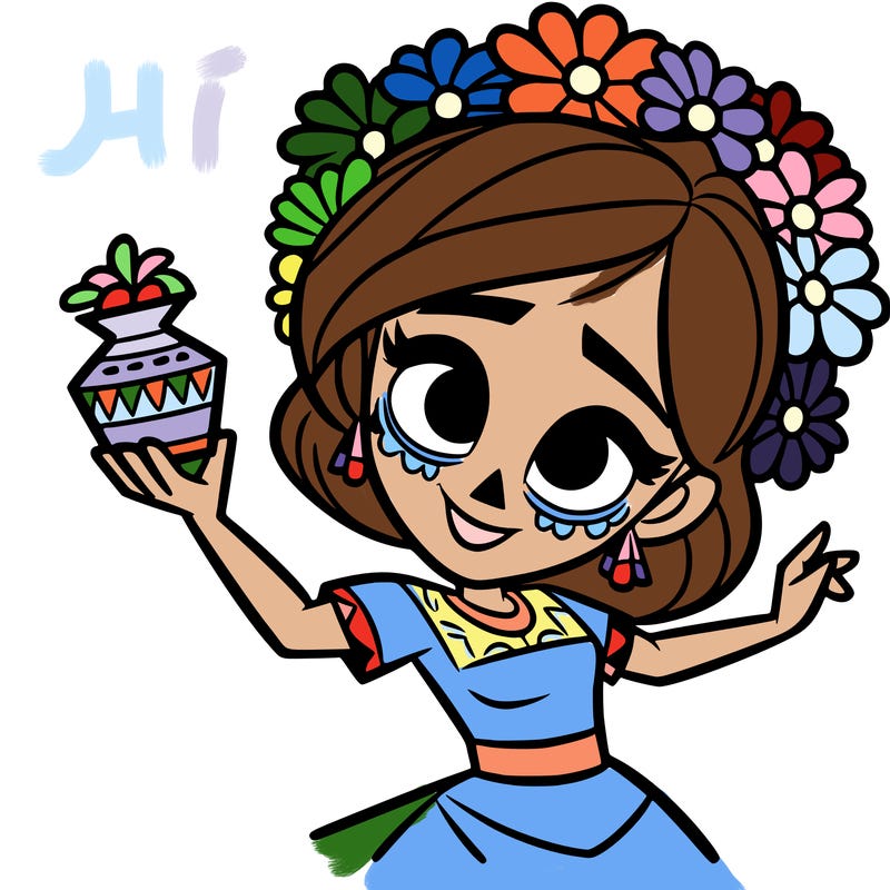 a disney style day of the dead woman.