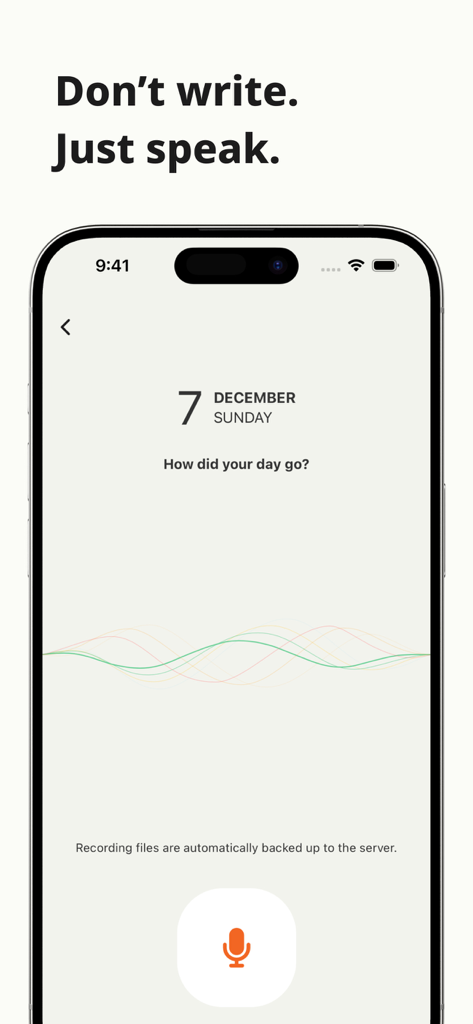 Murmur voice diary app recording screen with microphone button and audio waveform