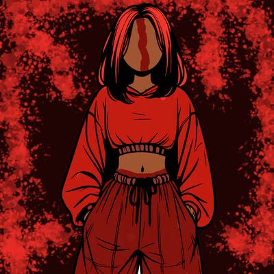 realistic girl faceless with baggy pants and a crop top