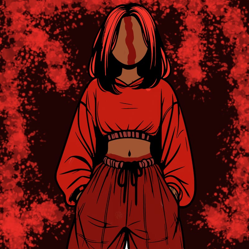 realistic girl faceless with baggy pants and a crop top