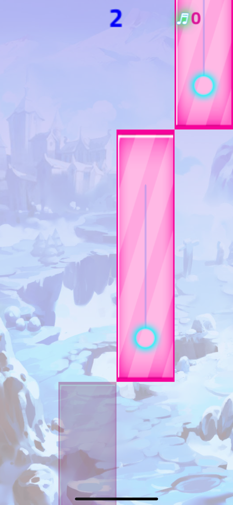 Music White Tile 2:Piano Games - Music White Tile 2 gameplay featuring pink tile skins and a snowy mountain background theme