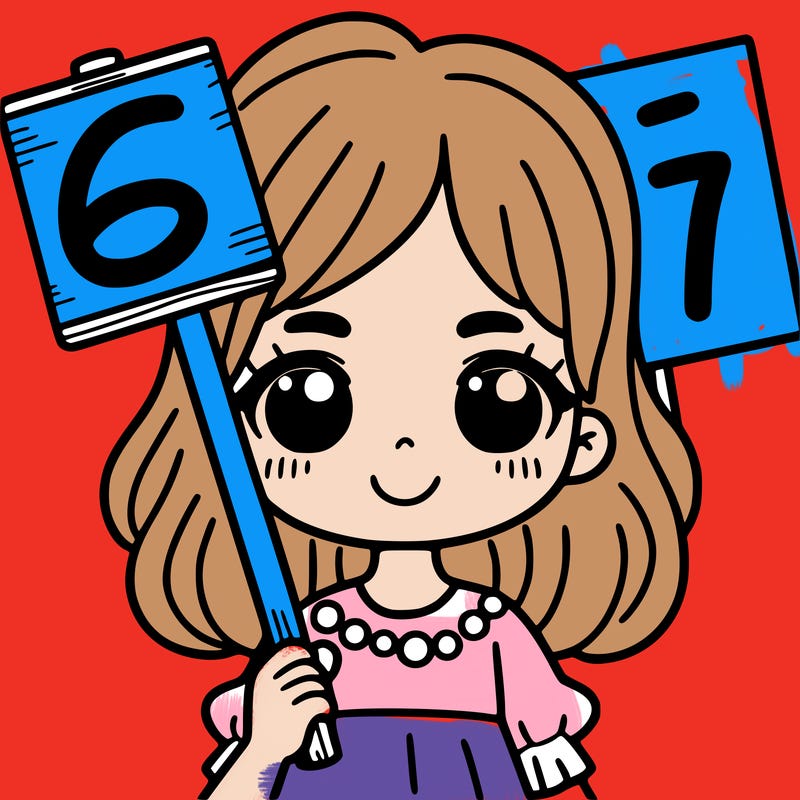 a girl holding a sign that says 6 7