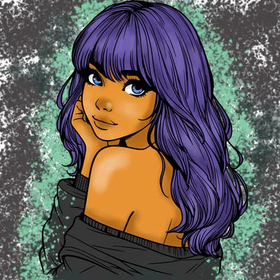 realistic girl with bangs looking over her shoulder