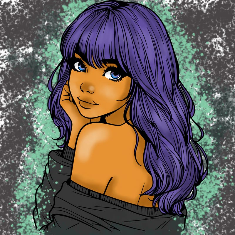 realistic girl with bangs looking over her shoulder