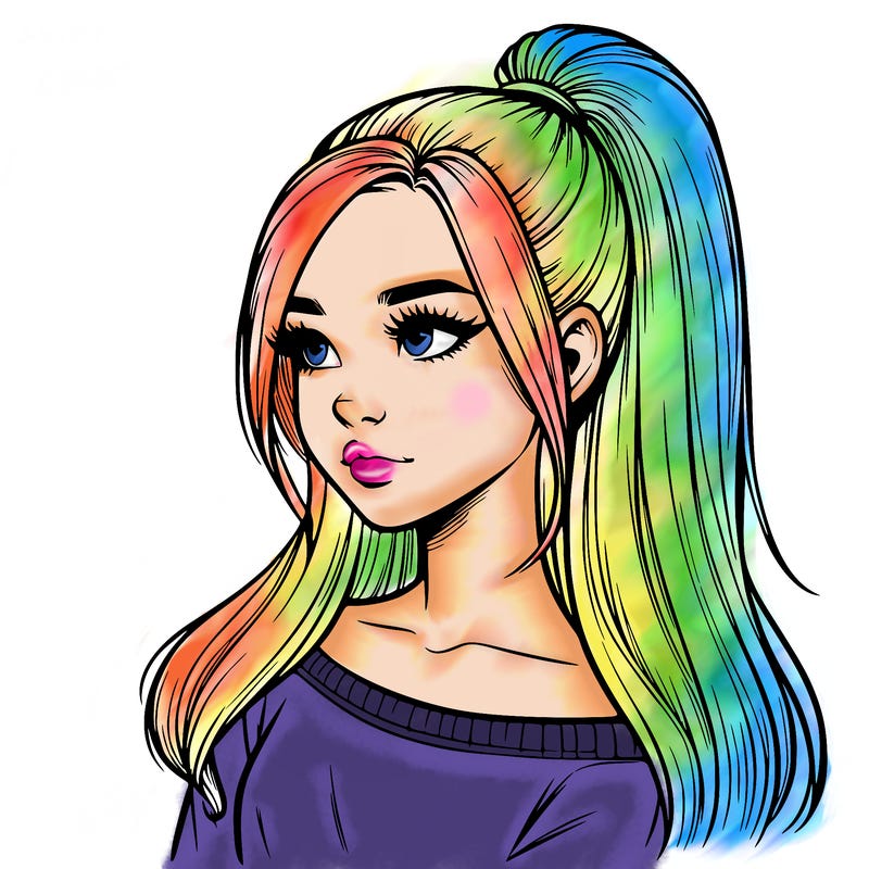 realistic girl with a high ponytail