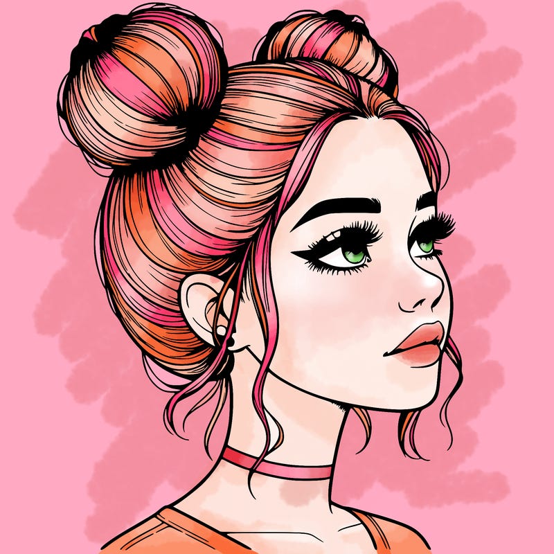 realistic girl with buns on the top of her head