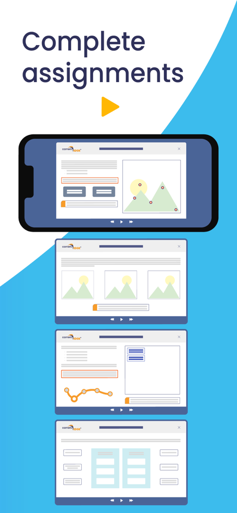 Mobile phone screen showing CarriersEdge training modules and assignments.