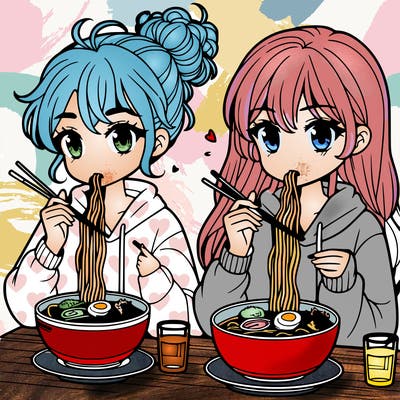 girls eating ramen