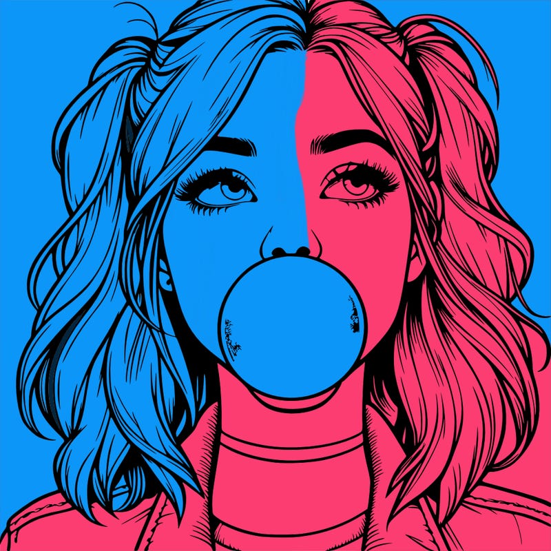 realististic girl blowing bubble -gum