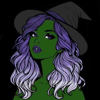 realistic witch girl with wavy hair and lips