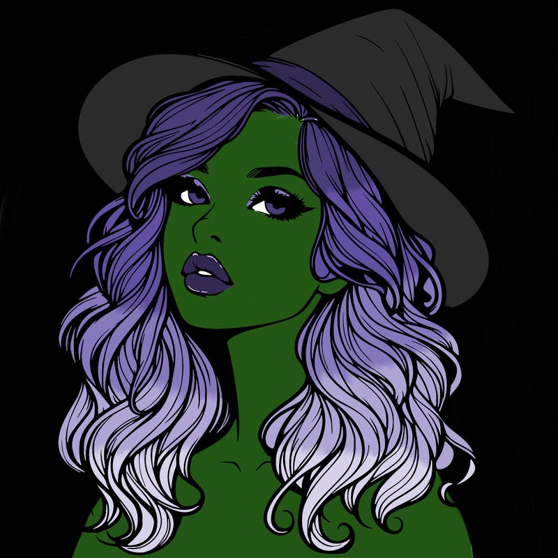 realistic witch girl with wavy hair and lips