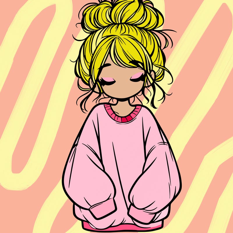 girl with baggy sweatshirt and messy bun