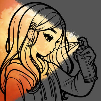 a realistic girl spray painting