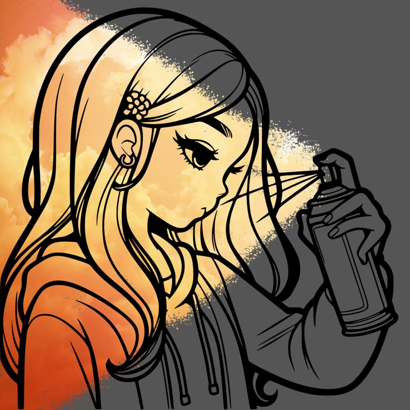 a realistic girl spray painting