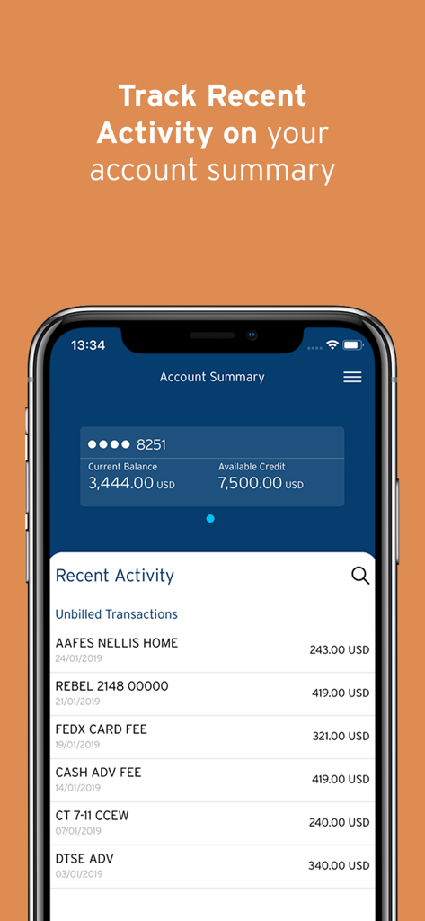 CitiManager – Corporate Cards - Interfaz de la aplicación CitiManager que muestra el resumen de la cuenta de la tarjeta corporativa y la actividad reciente