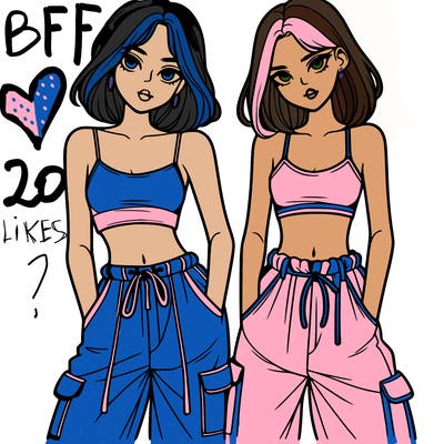 two girls with crop top with baggy pants